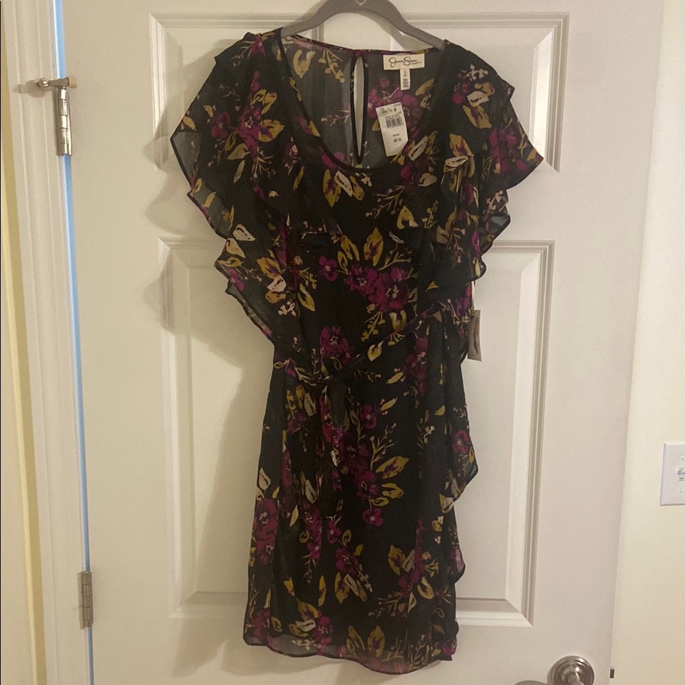 Jessica Simpson Black Mini Dress Flutter Sleeves Scoop Neck